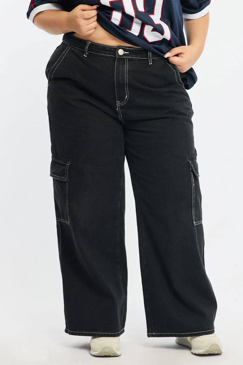 Black Cargo Jeans High Rise - Image 2