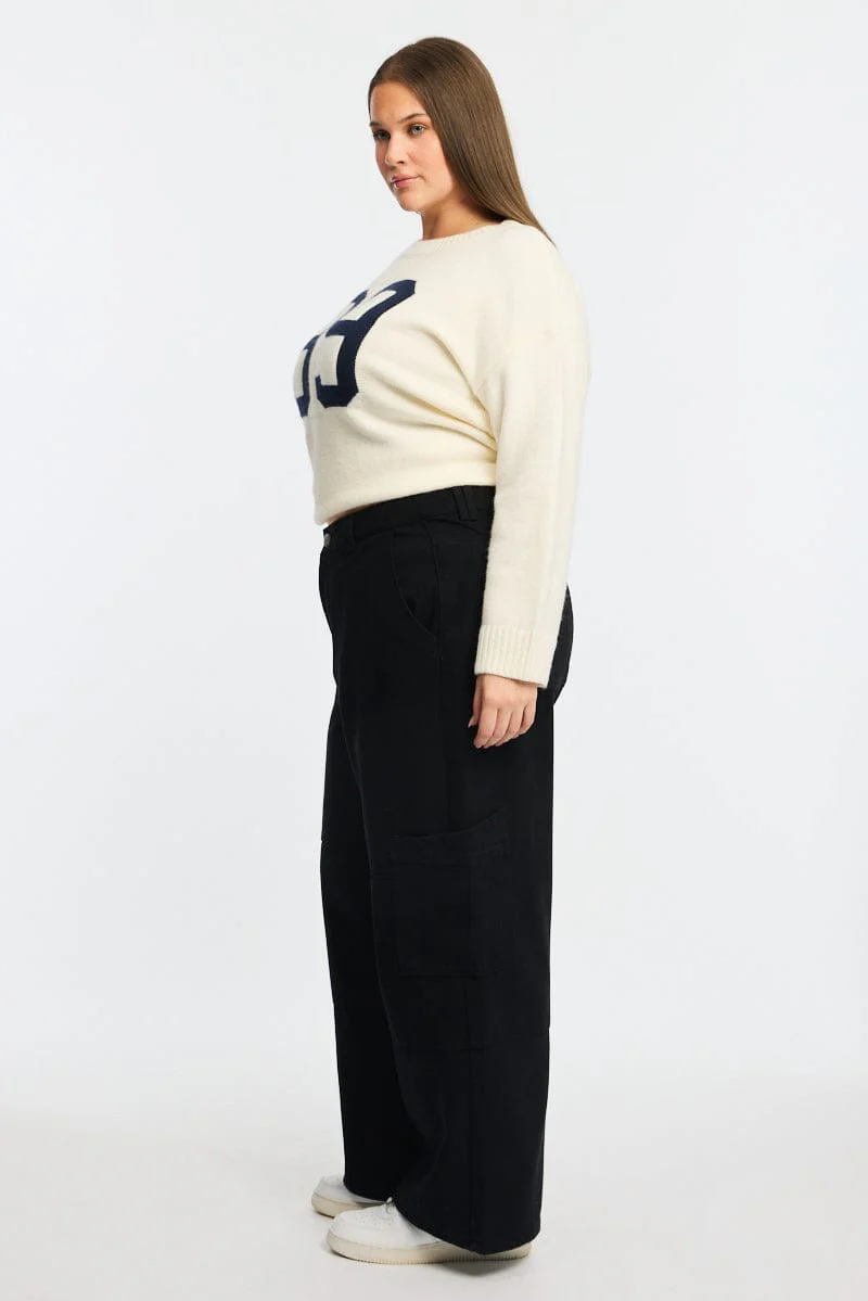 Black Cargo Jeans Mid Rise - Image 3