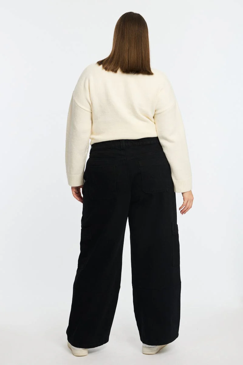 Black Cargo Jeans Mid Rise - Image 4