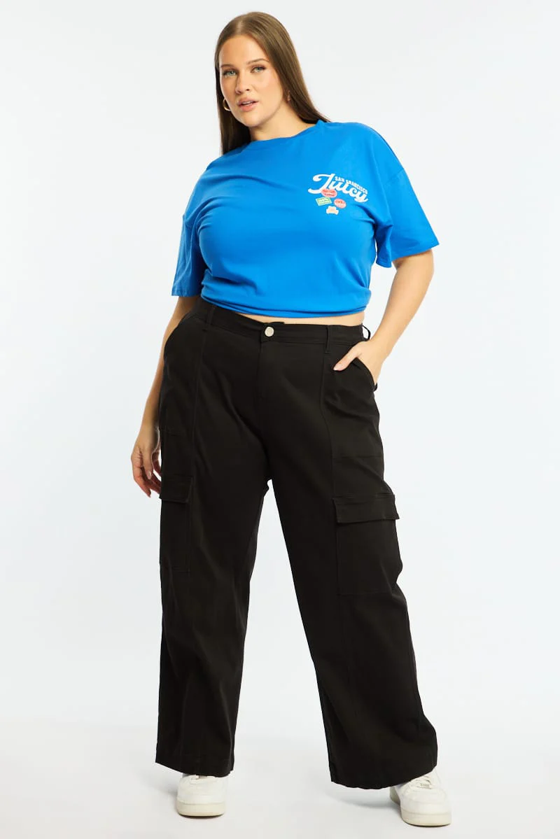 Black Cargo Pants Elastic Waist - Image 2
