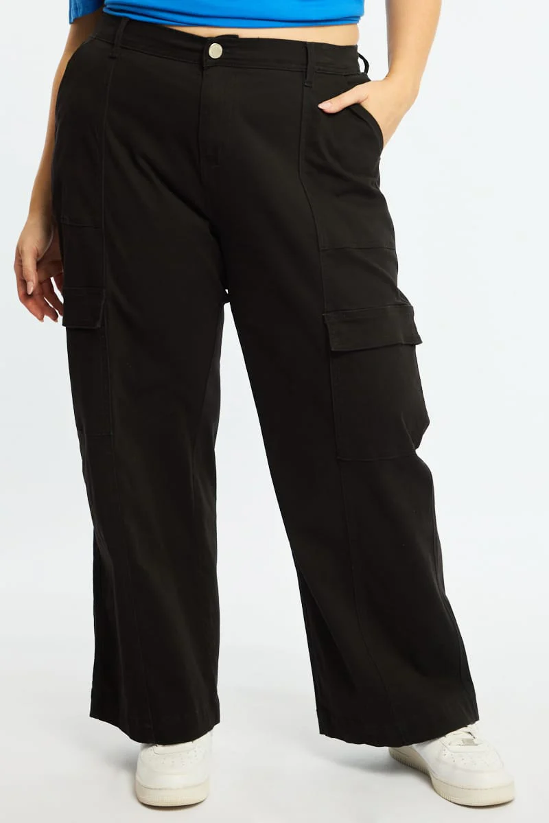 Black Cargo Pants Elastic Waist - Image 3