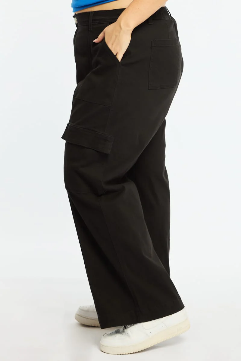Black Cargo Pants Elastic Waist - Image 4
