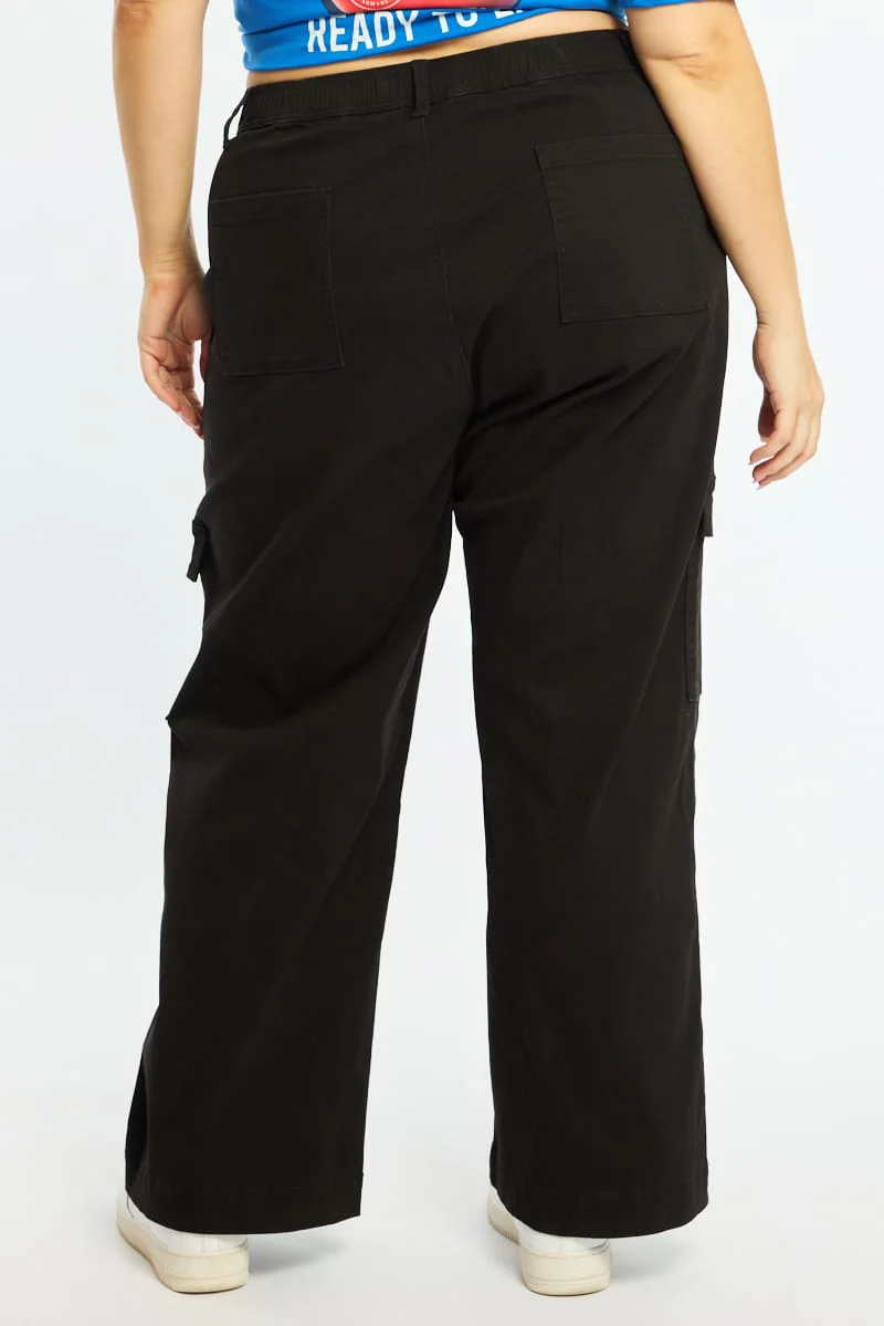 Black Cargo Pants Elastic Waist - Image 5