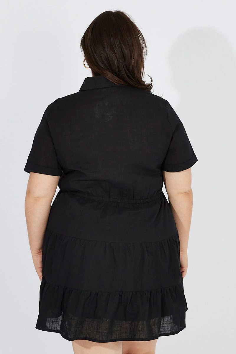 Black Cargo Shirtdress Short Sleeve Cotton Mini - Image 5