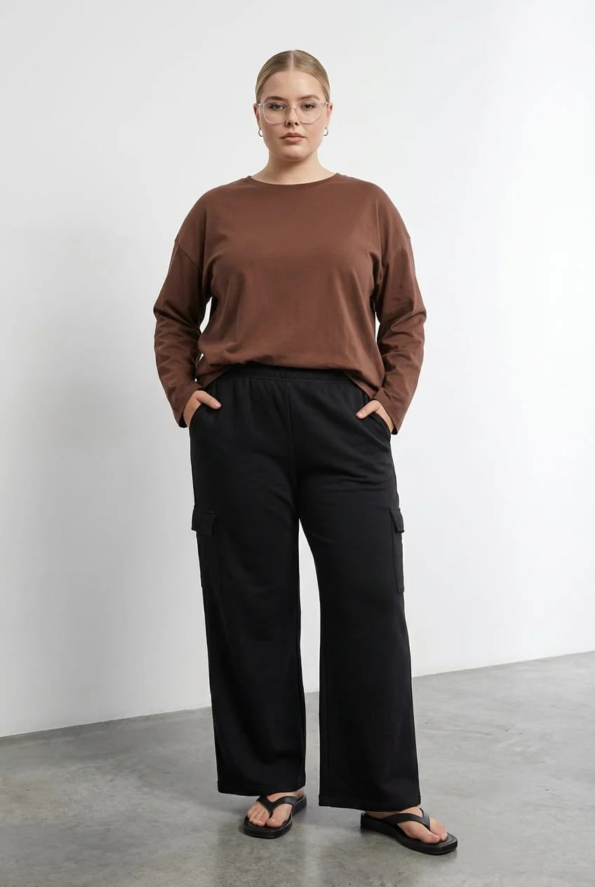 Black Cargo Track Pants Long - Image 2