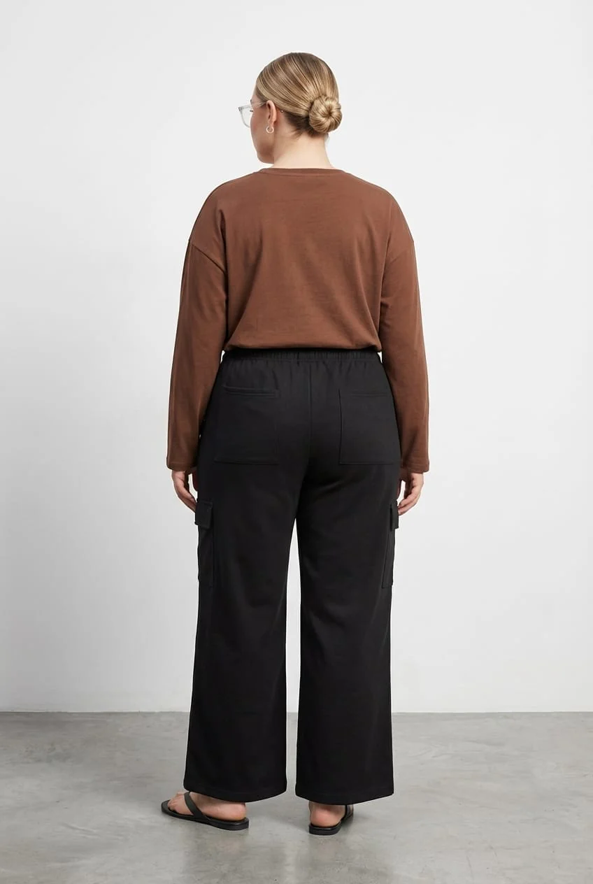 Black Cargo Track Pants Long - Image 3