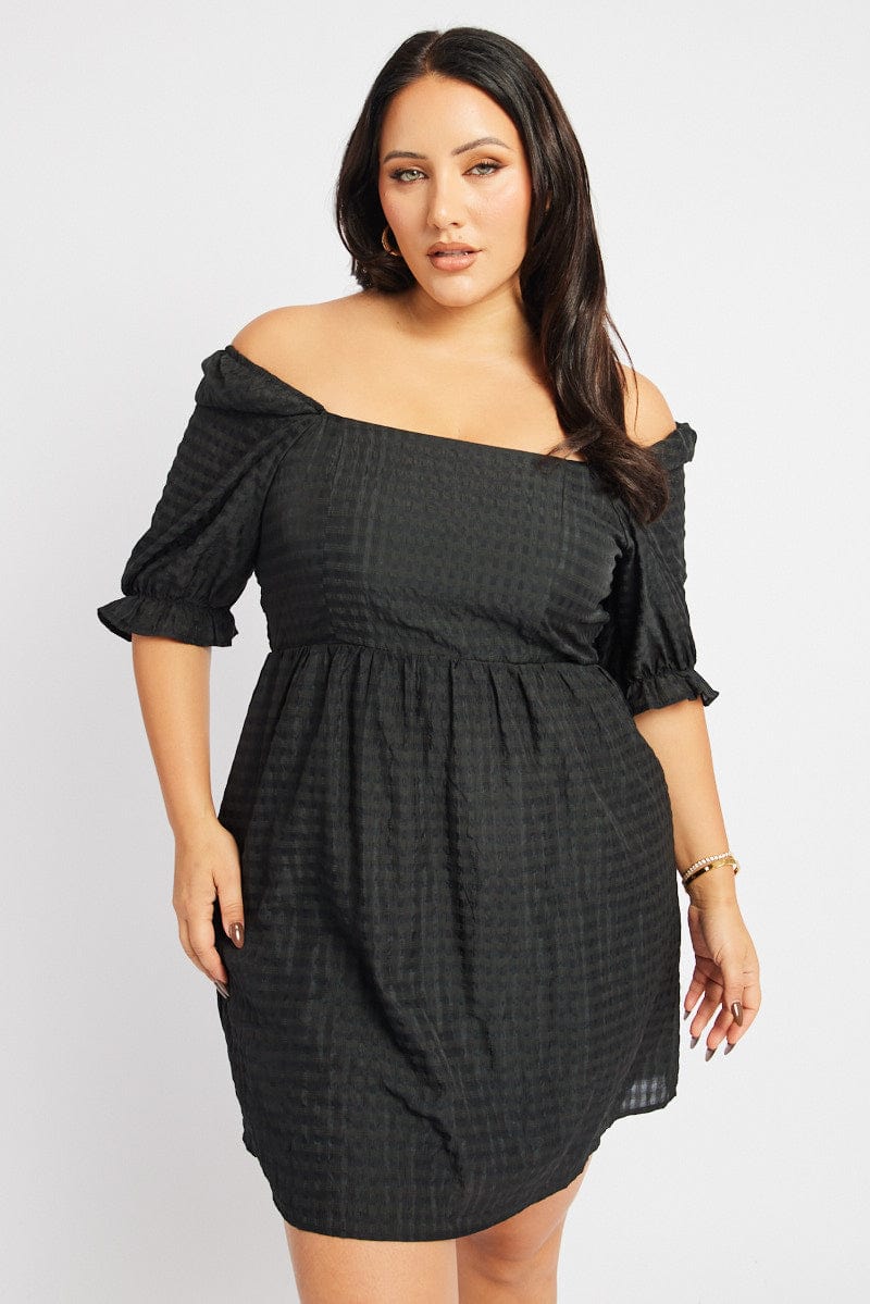 Black Check Babydoll Mini Dress - Image 2