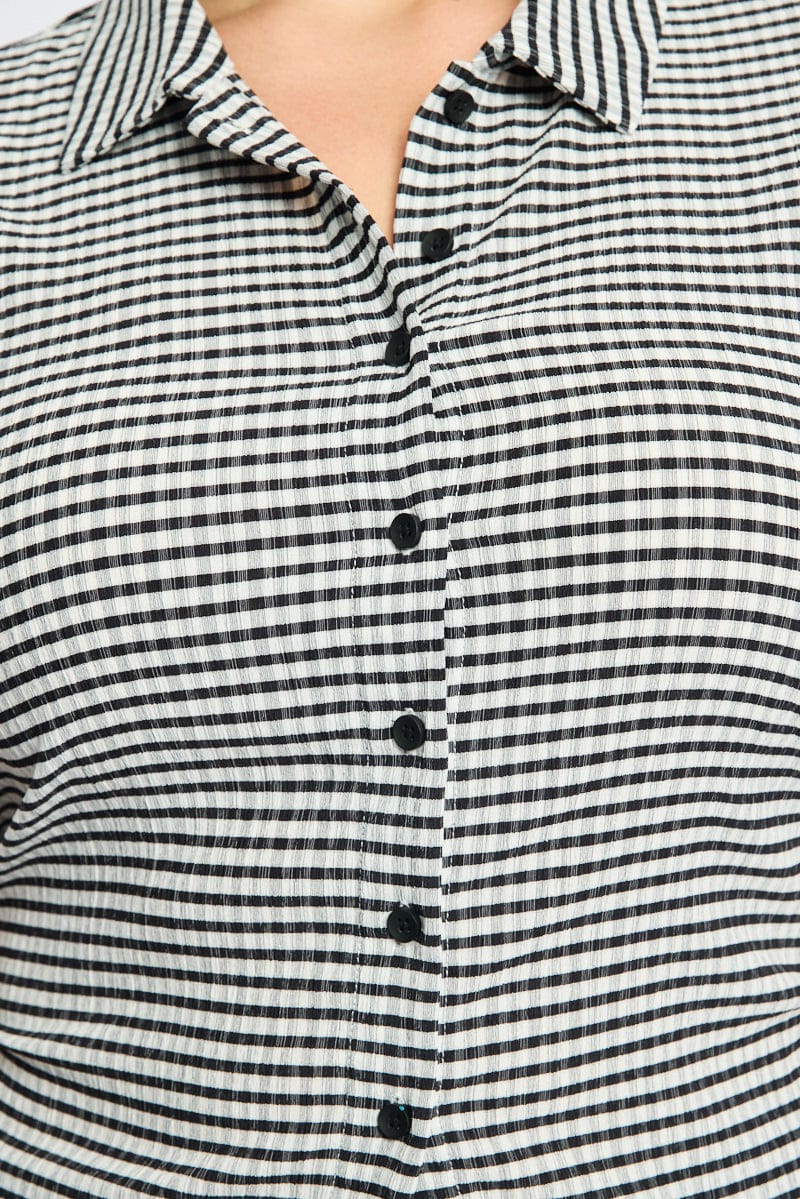 Black Check Fitted Shirt Short Sleeve Textured - Image 5