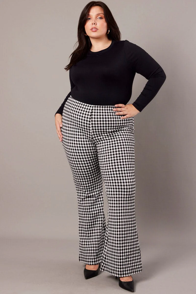 Black Check Flare Leg Pants High Rise - Image 2