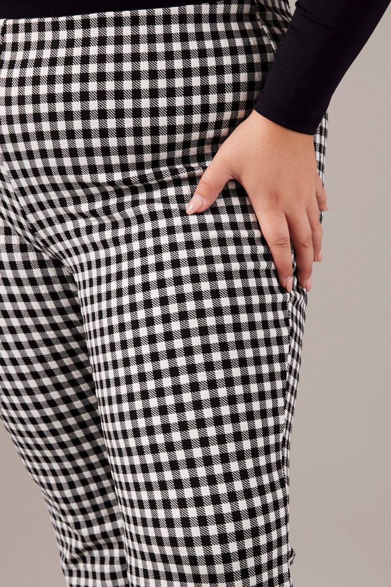 Black Check Flare Leg Pants High Rise - Image 6