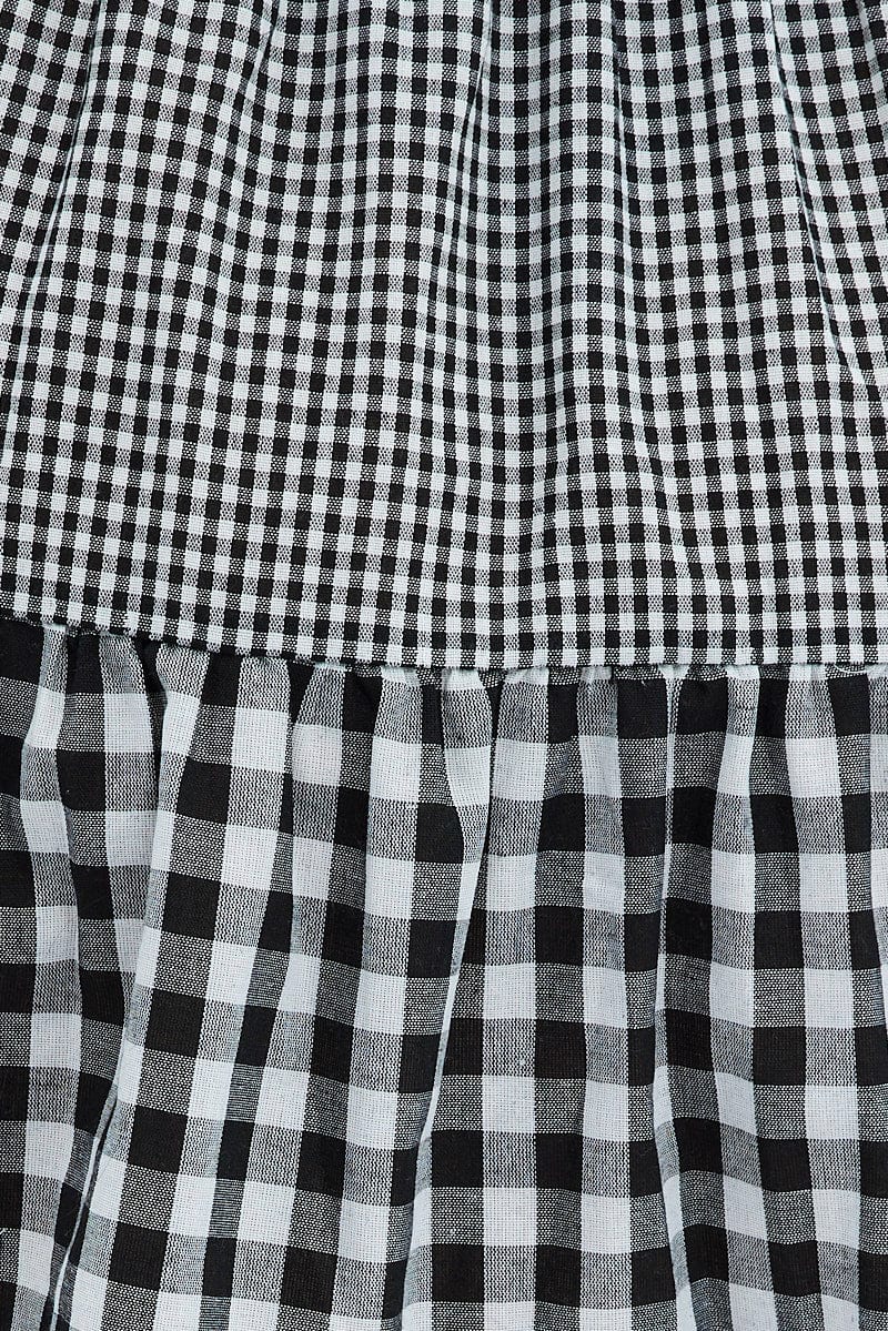 Black Check Mini Dress Short Sleeve Tiered - Image 6