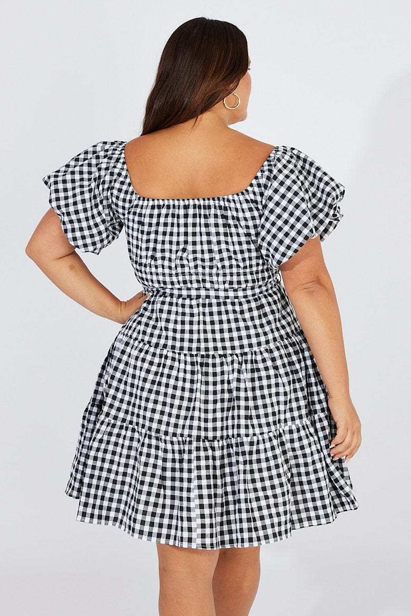 Black Check Off Shoulder Gingham Skater Dress - Image 5
