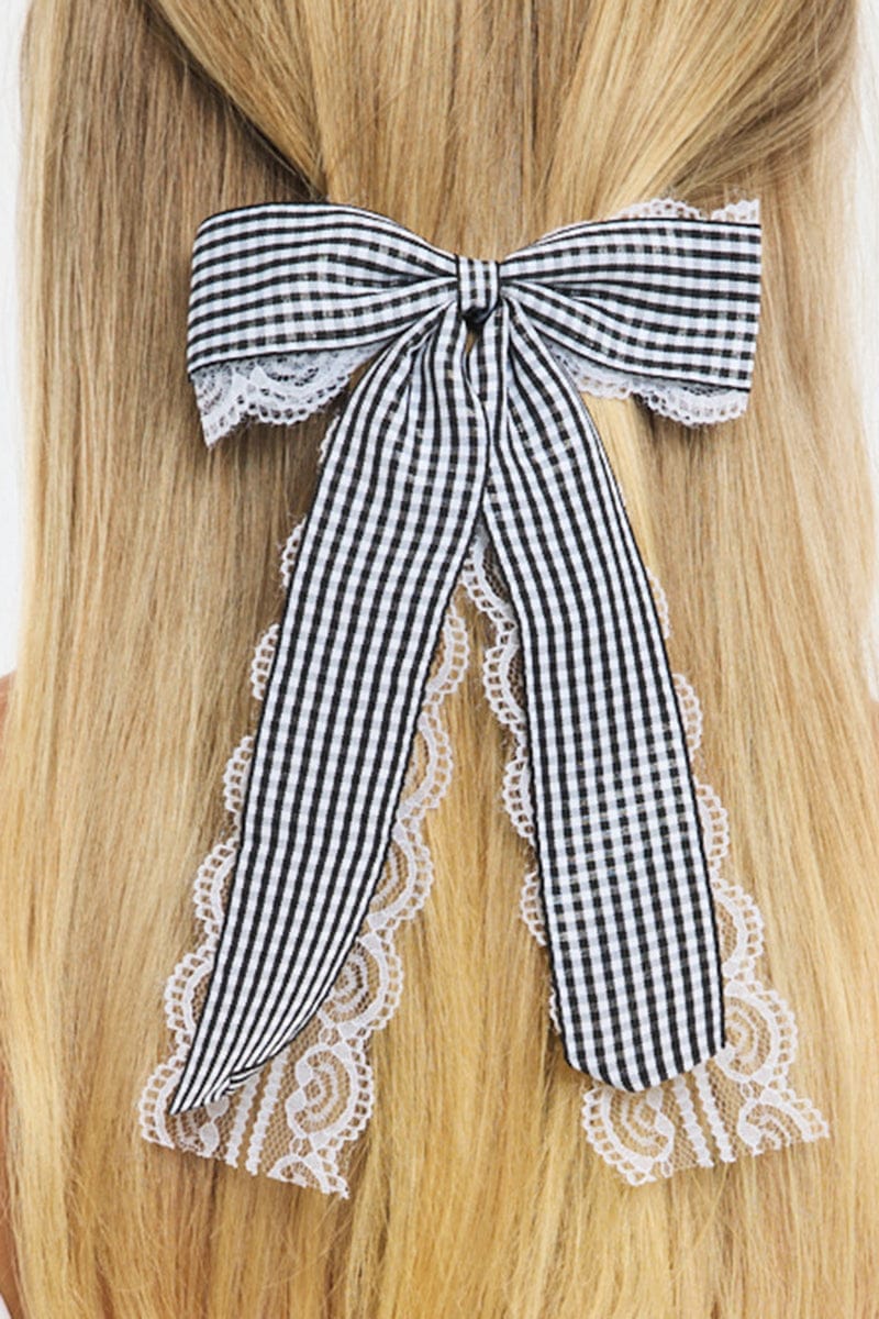 Black Check Print Hair Bow