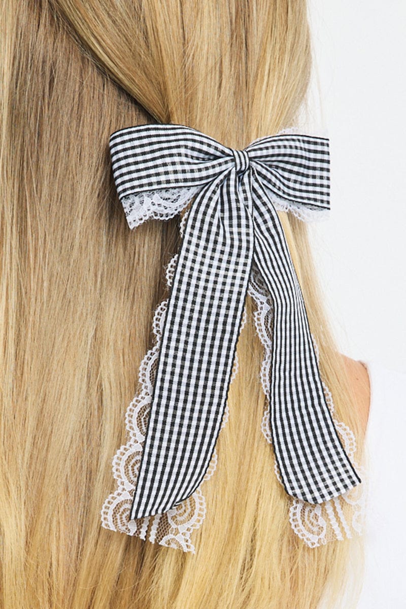 Black Check Print Hair Bow - Image 2