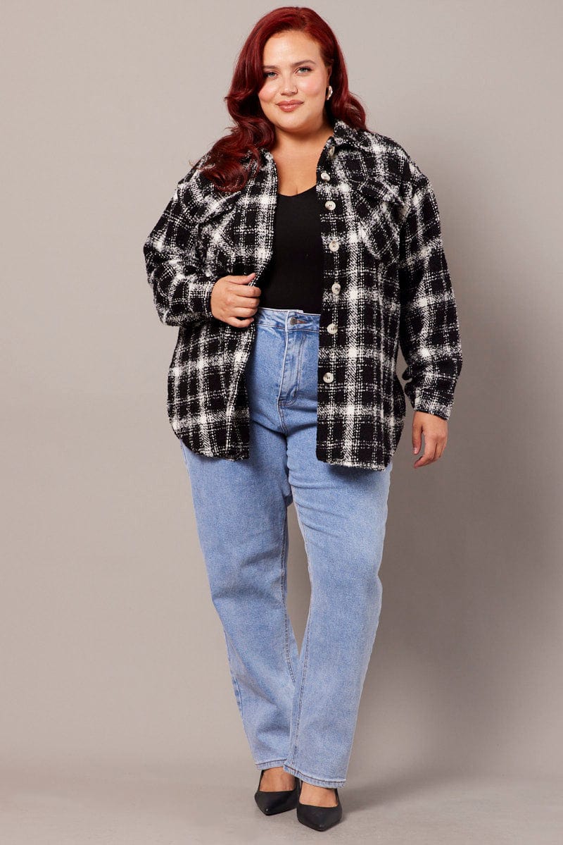 Black Check Relaxed Shirt Long Sleeve Shacket - Image 2