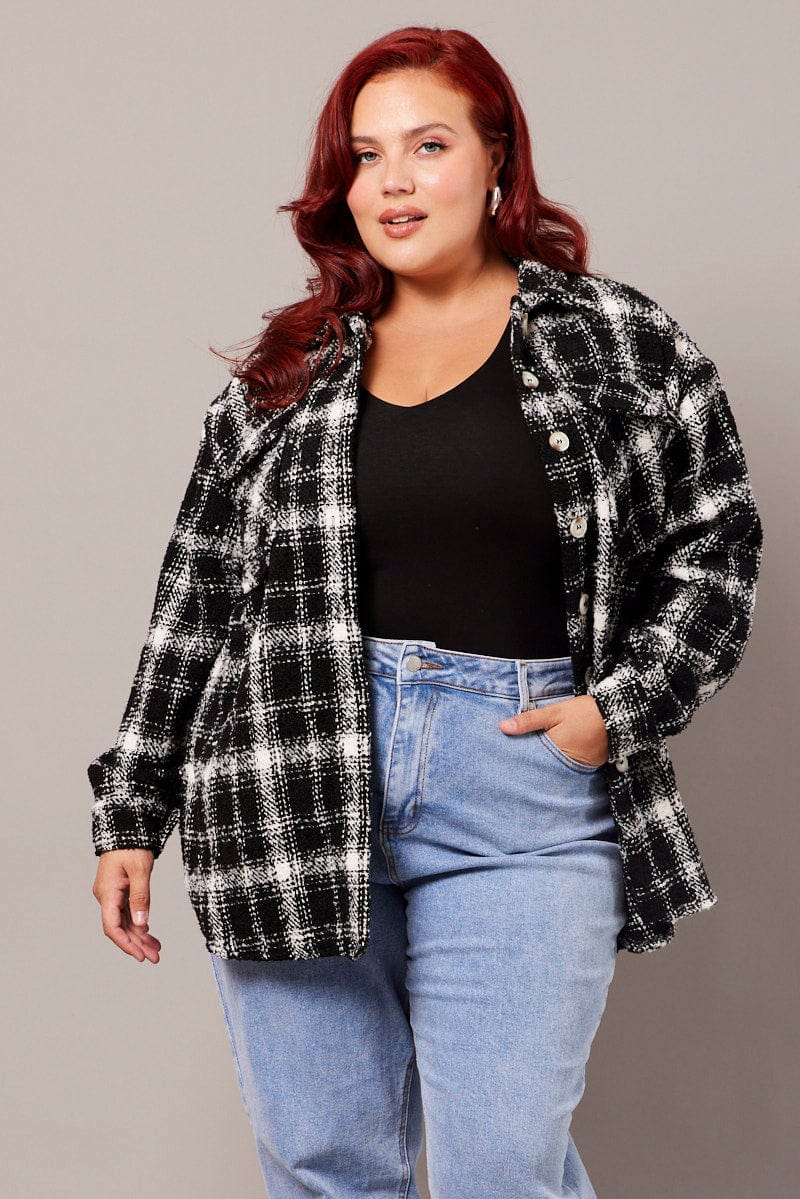 Black Check Relaxed Shirt Long Sleeve Shacket - Image 3