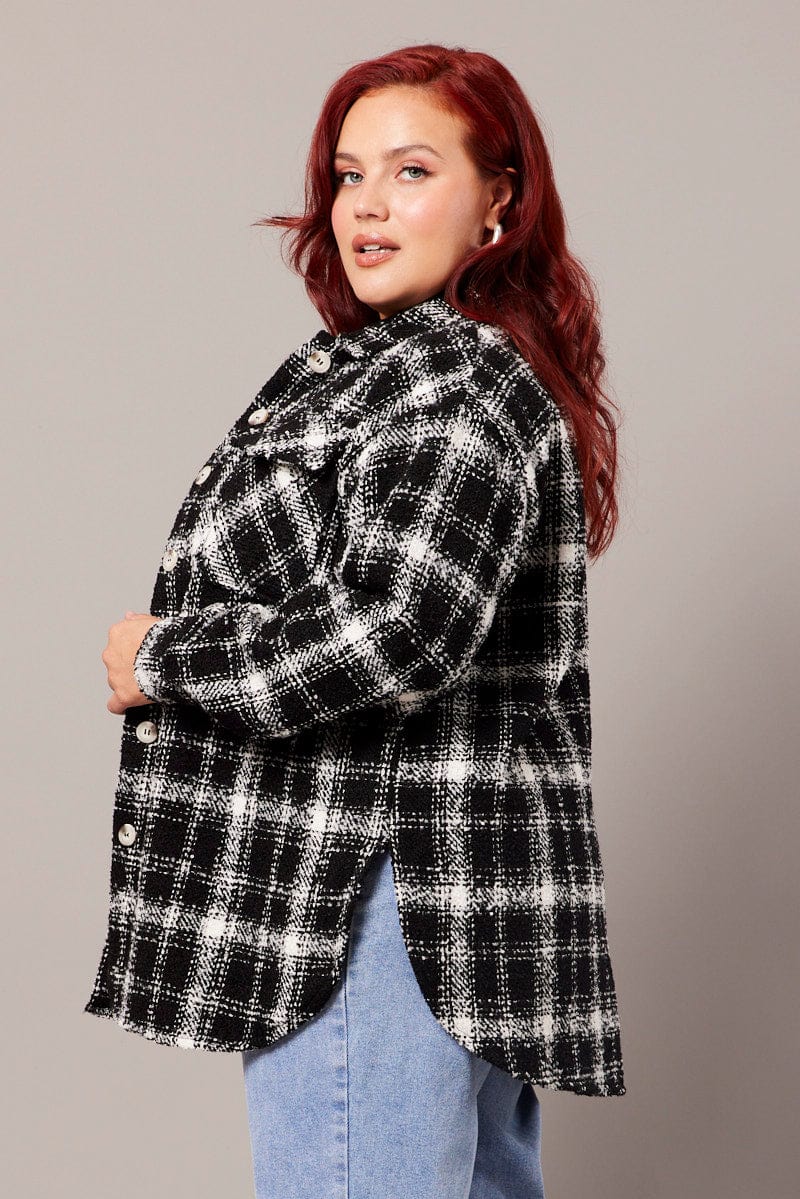Black Check Relaxed Shirt Long Sleeve Shacket - Image 4