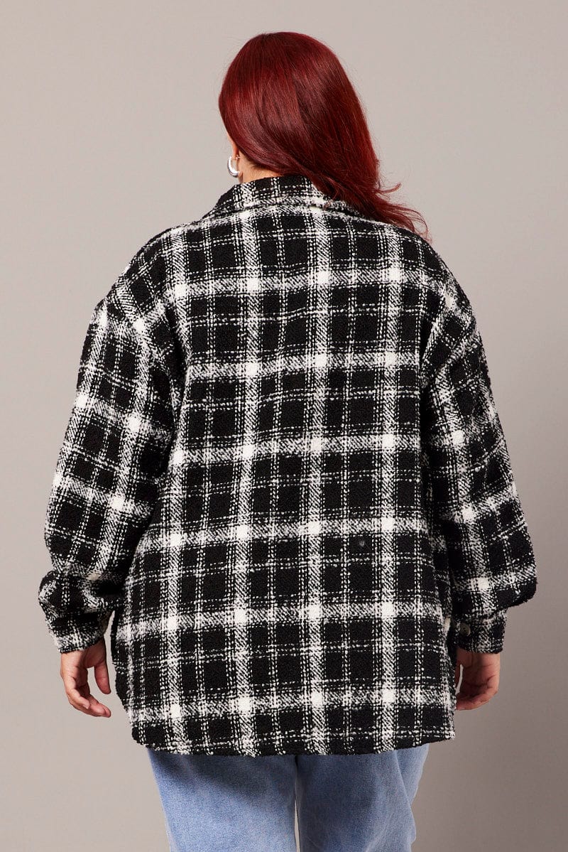 Black Check Relaxed Shirt Long Sleeve Shacket - Image 5