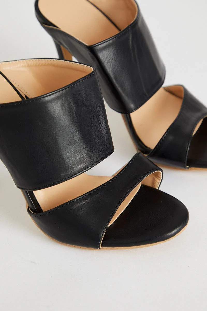Black Chunky Strap Heel Mules - Image 2