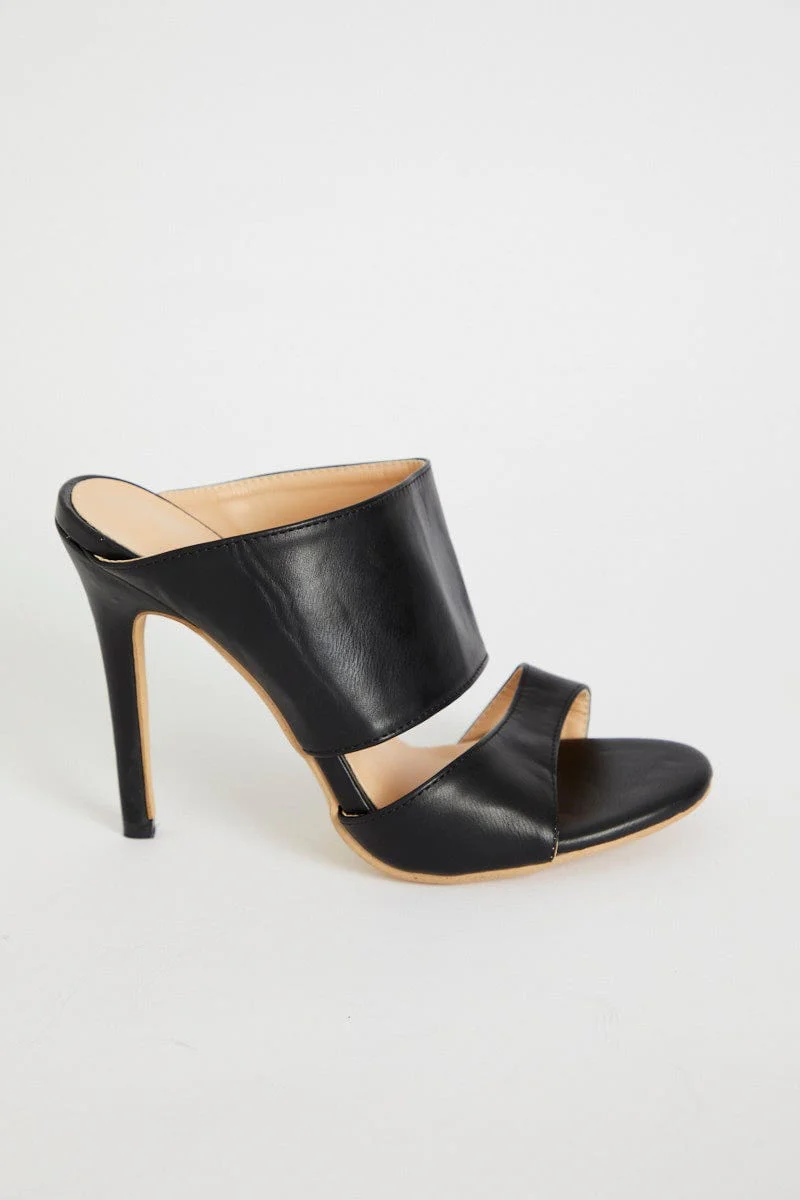 Black Chunky Strap Heel Mules - Image 3