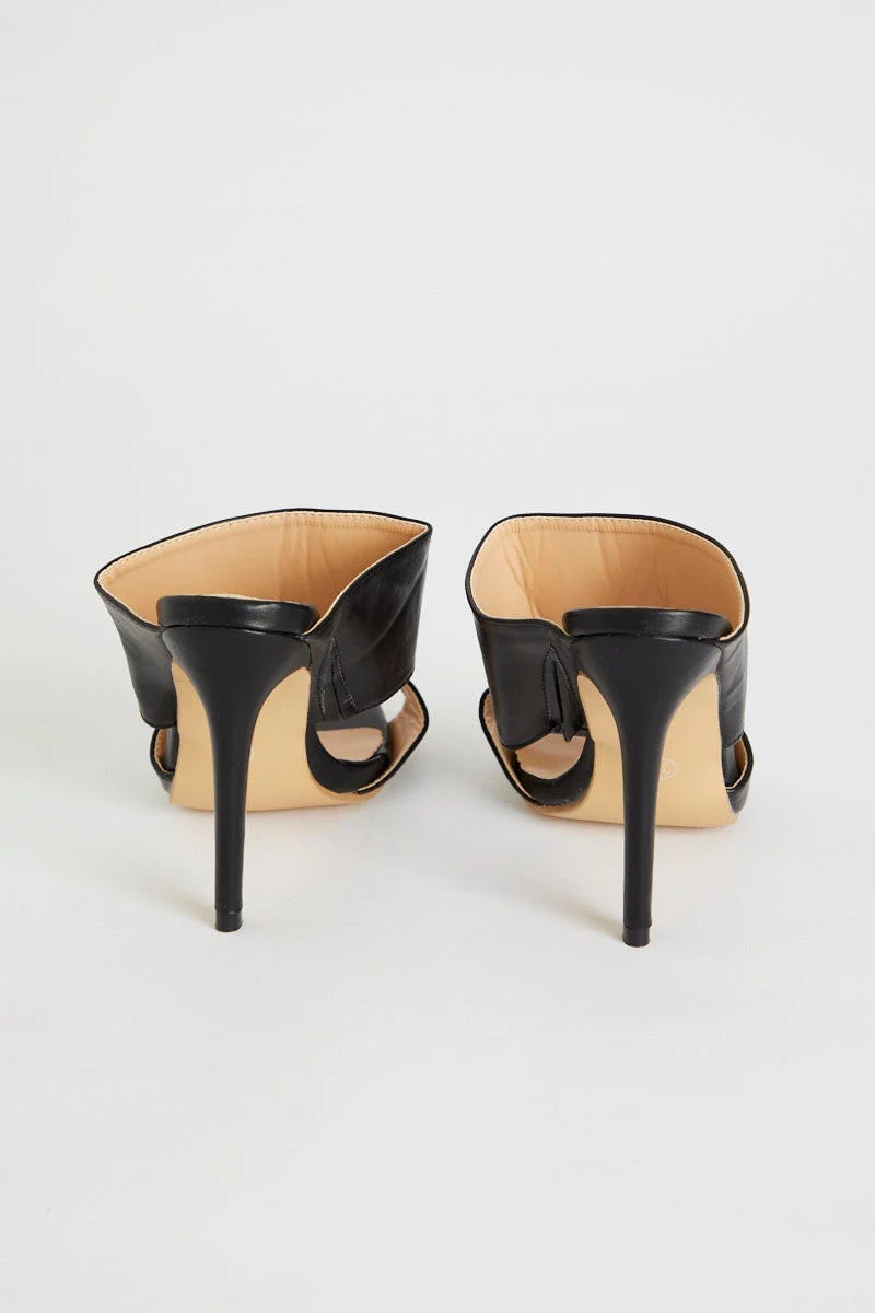 Black Chunky Strap Heel Mules - Image 4