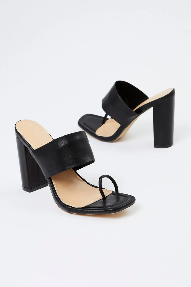 Black Chunky Strap Heel Mules - Image 2