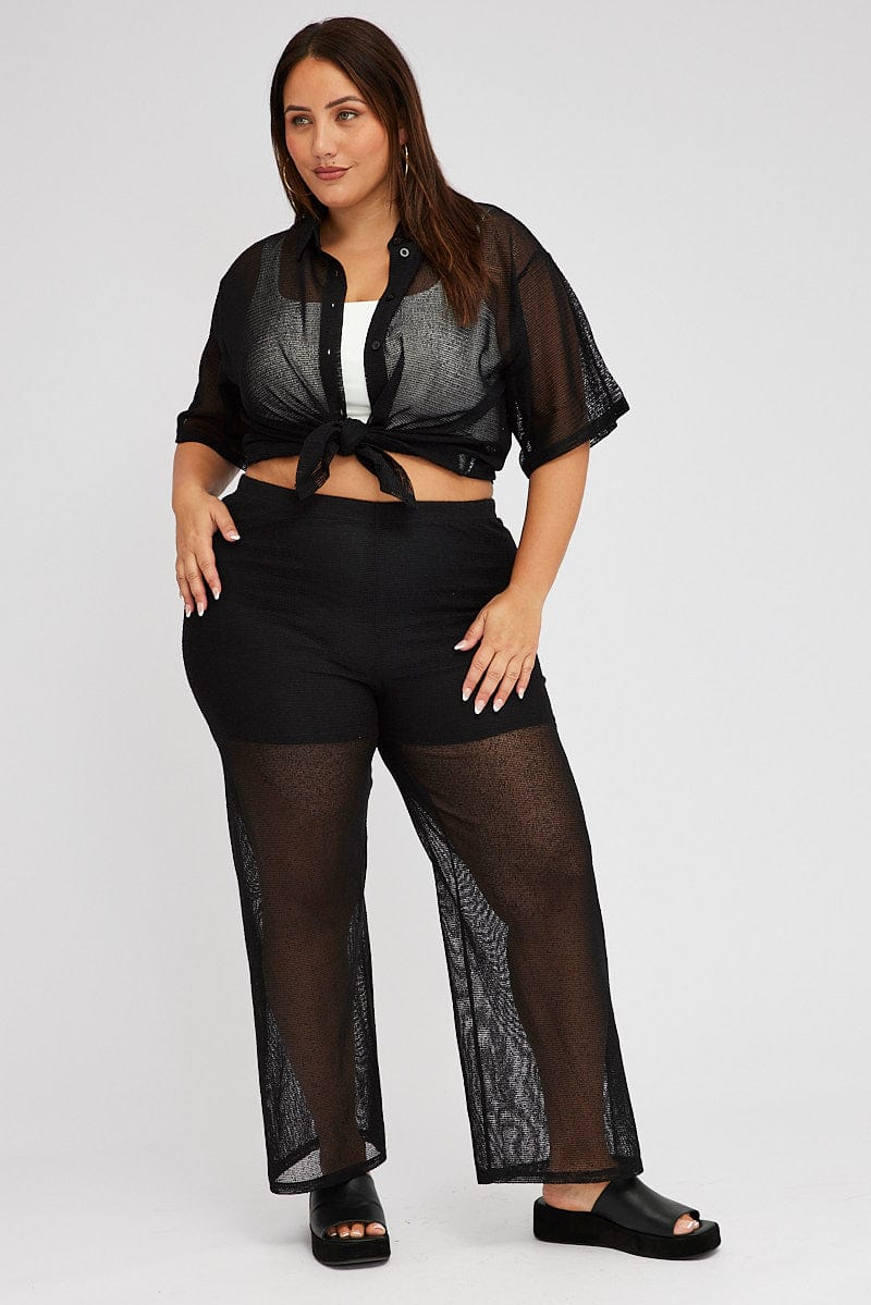 Black Collar Knit Top Short Sleeve - Image 2