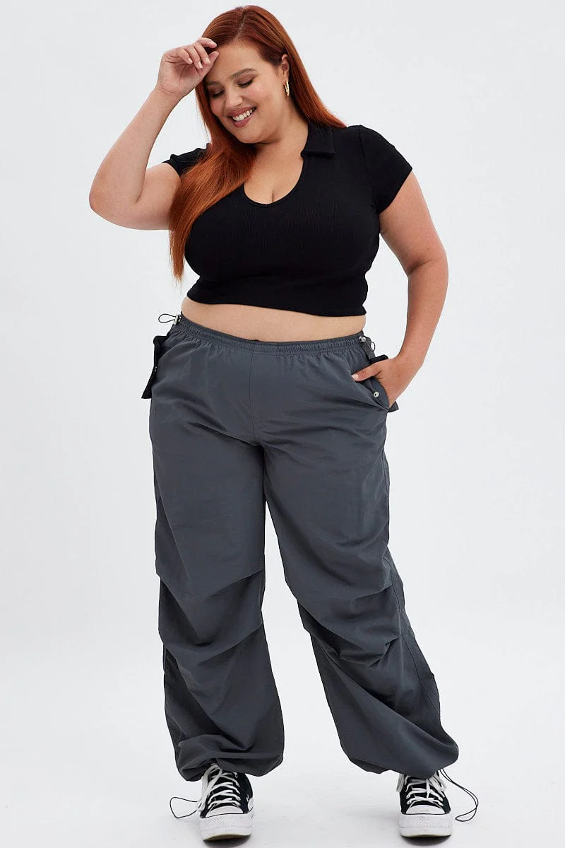 Black Collar Top Short Sleeve - Image 2