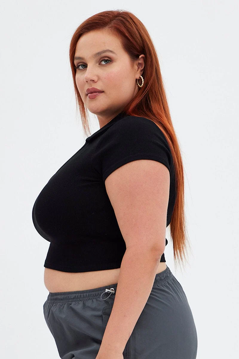 Black Collar Top Short Sleeve - Image 4