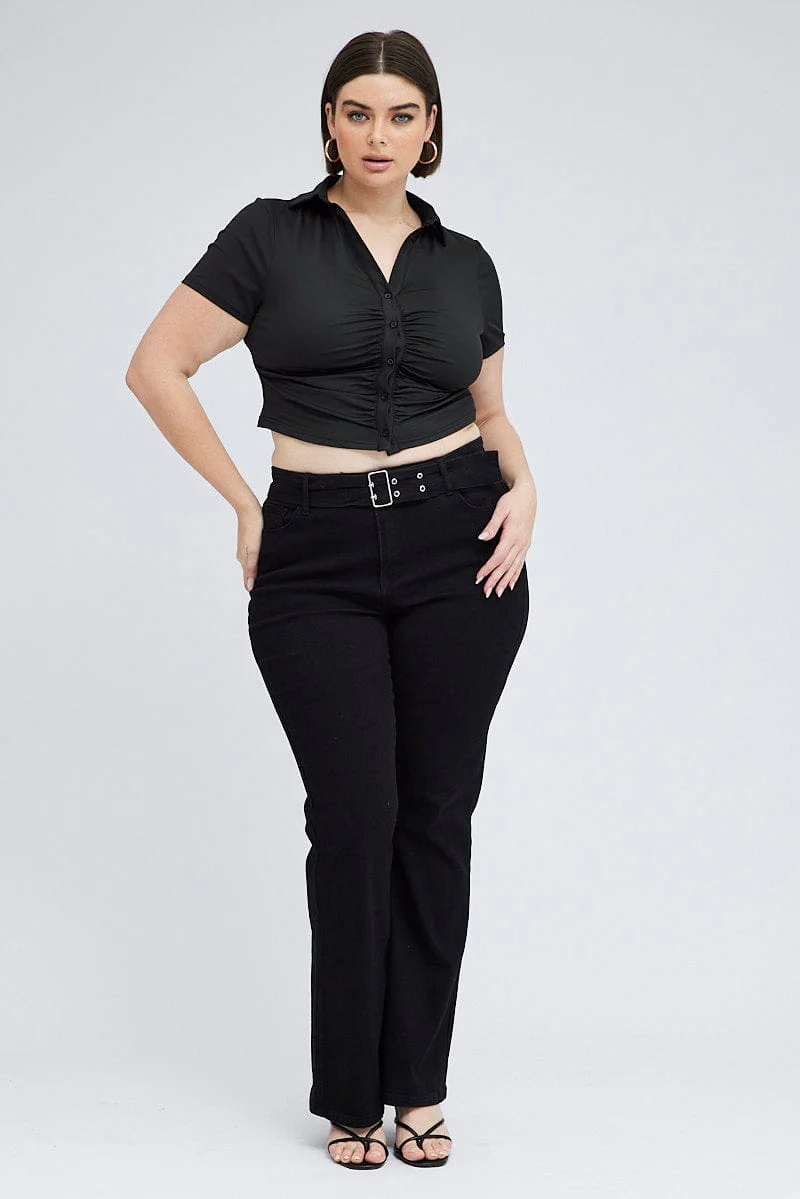 Black Collar Top Short Sleeve - Image 2