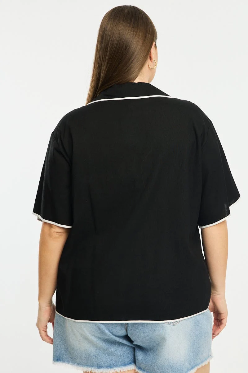 Black Collar Top Short Sleeve Tie Up - Image 4