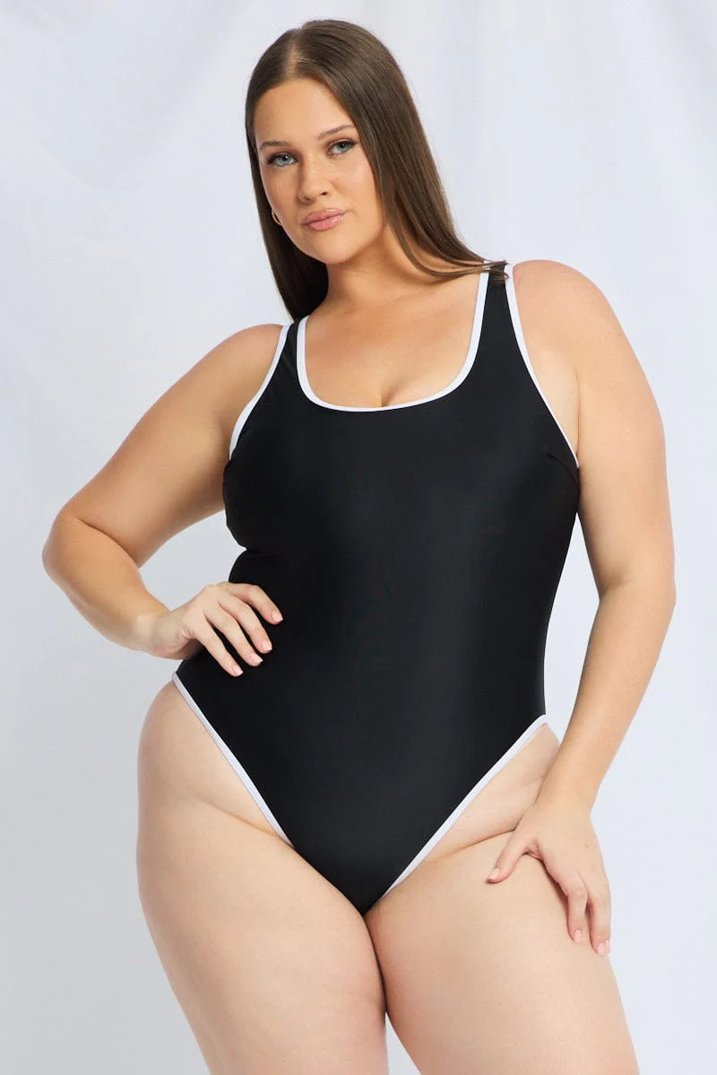 Black Contrast One Piece Swimsuit - Image 2
