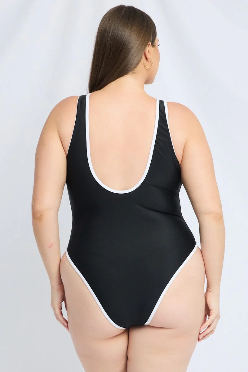 Black Contrast One Piece Swimsuit - Image 5