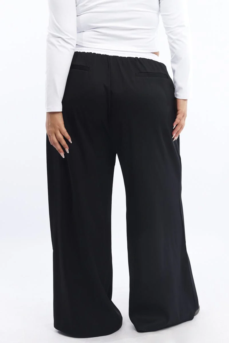Black Contrast Waistband Wide Leg Pants - Image 4