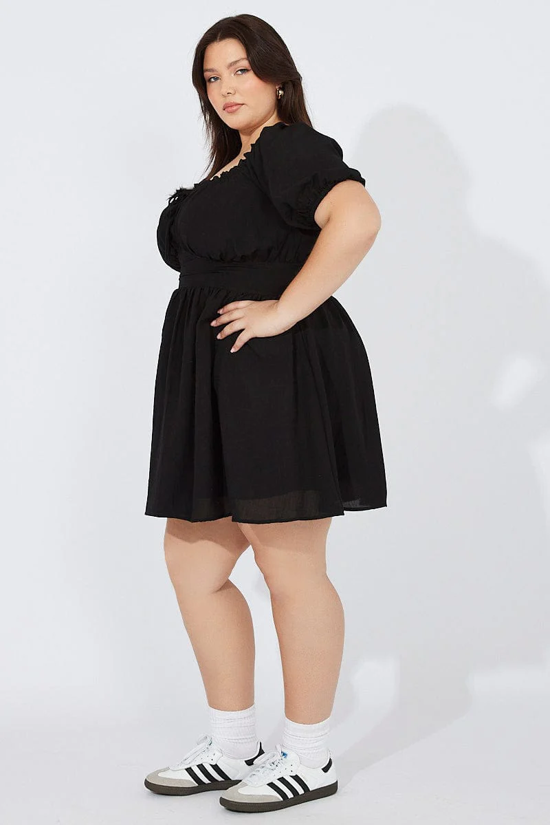 Black Corset Detail Minidress Puff Sleeve - Image 4