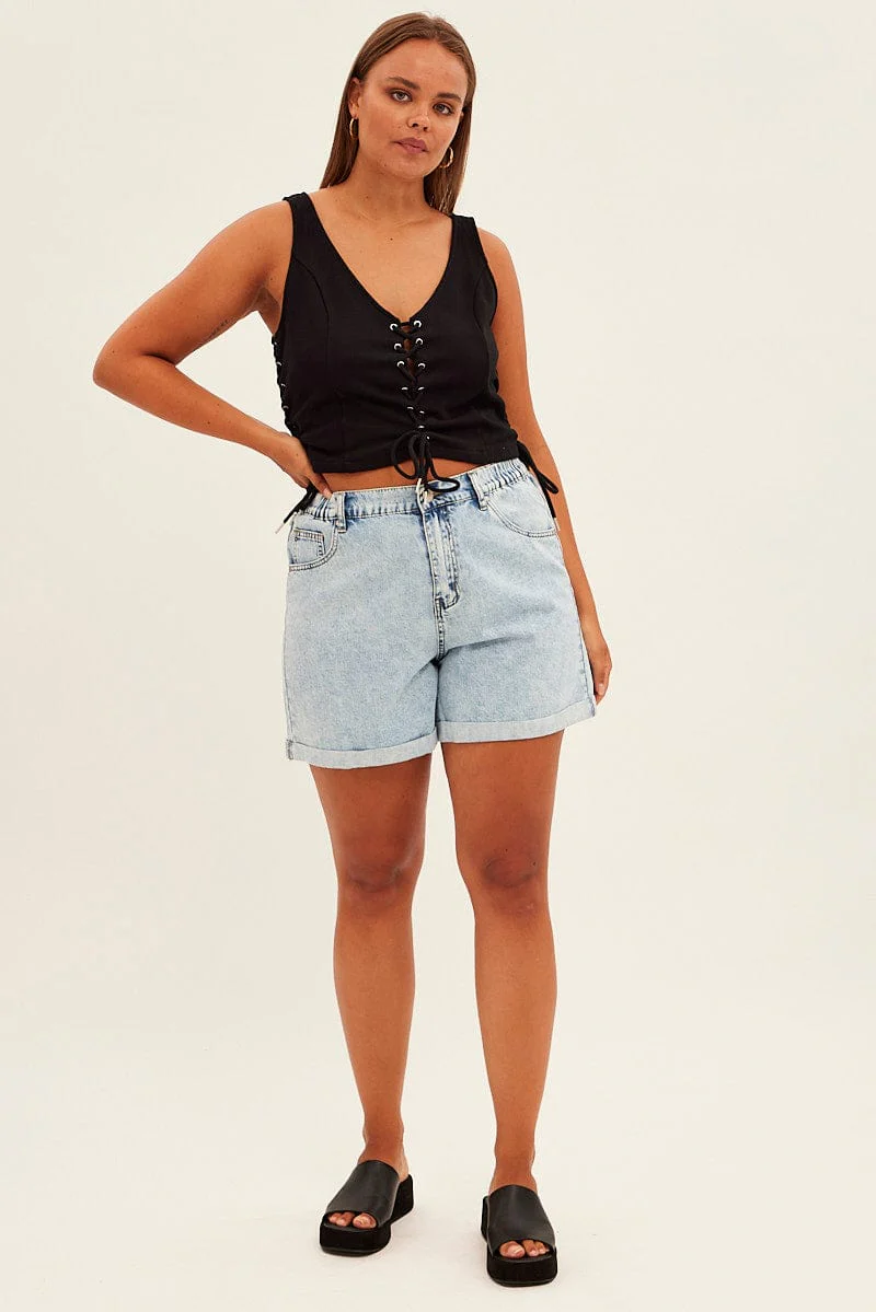 Black Corset Top Lace Up Detail Jersey - Image 2