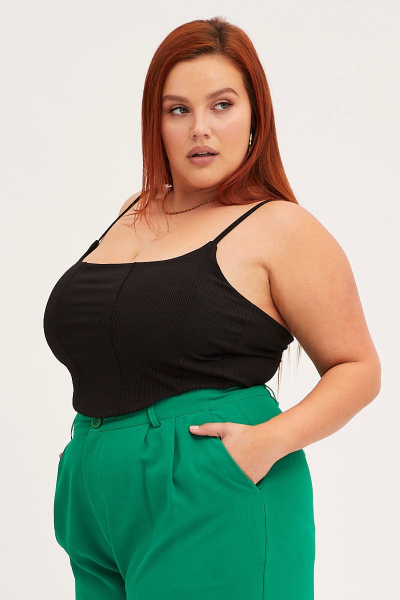 Black Corset Top Shoestring Strap Rib Jersey - Image 4