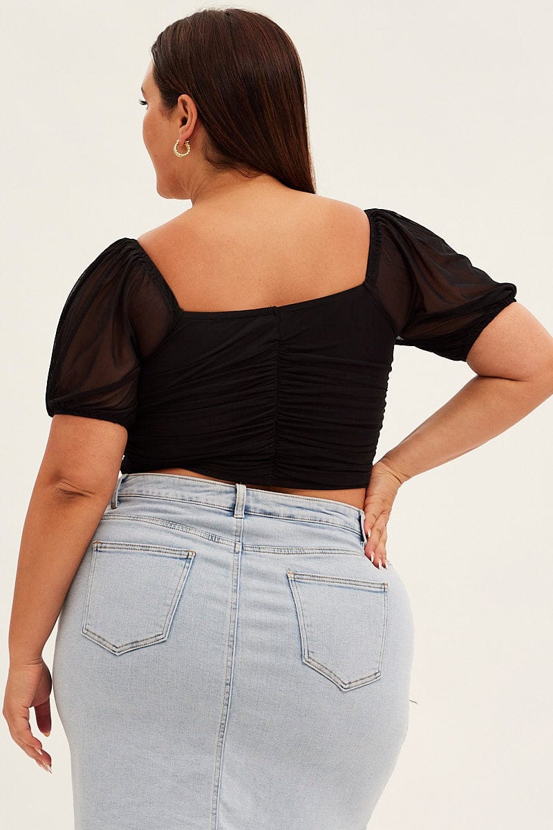 Black Corset Top Short Sleeve Crop Mesh - Image 5