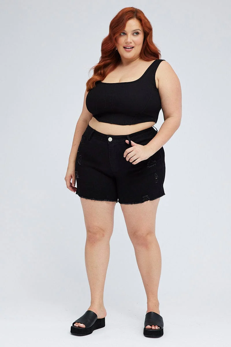 Black Corset Top Sleeveless Scoop Neck - Image 2