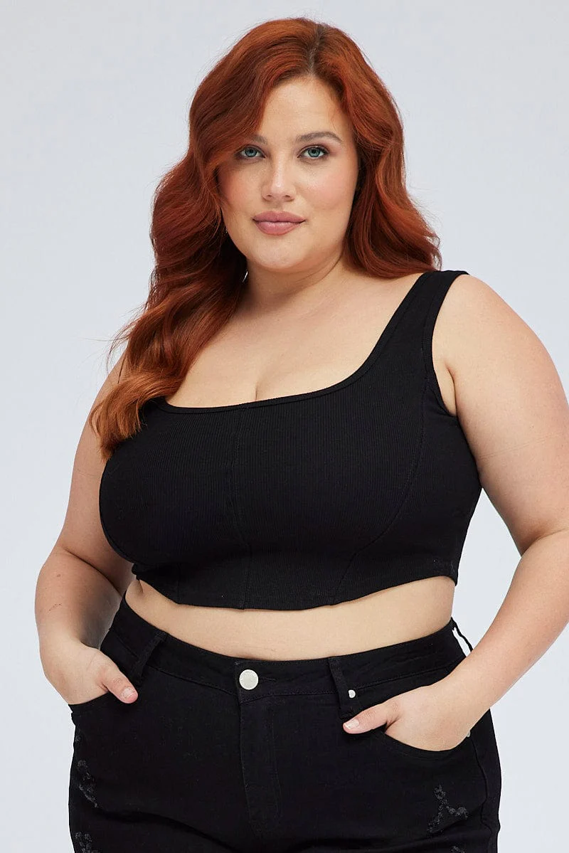 Black Corset Top Sleeveless Scoop Neck - Image 3
