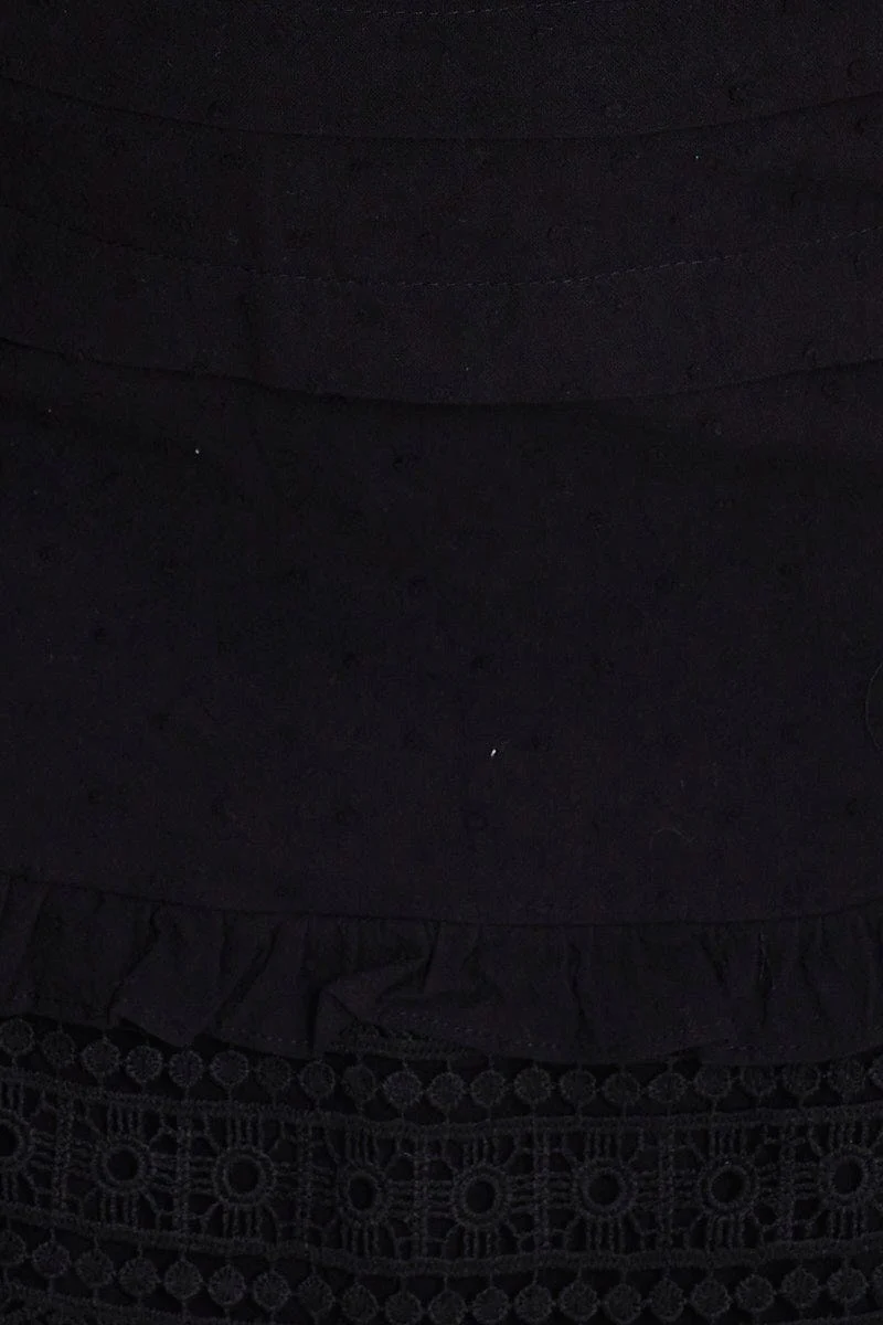 Black Cotton Blend Frill Hem Skater Skirt - Image 6