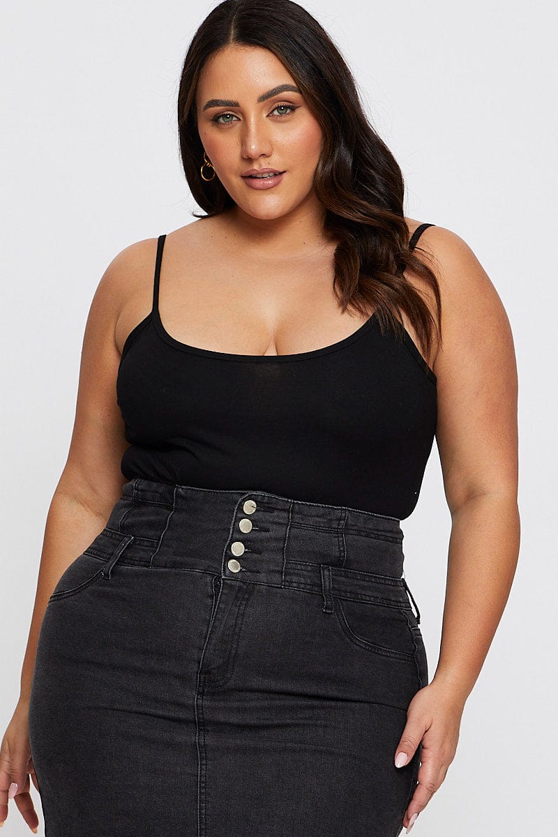 Black Cotton Bodysuit Sleeveless