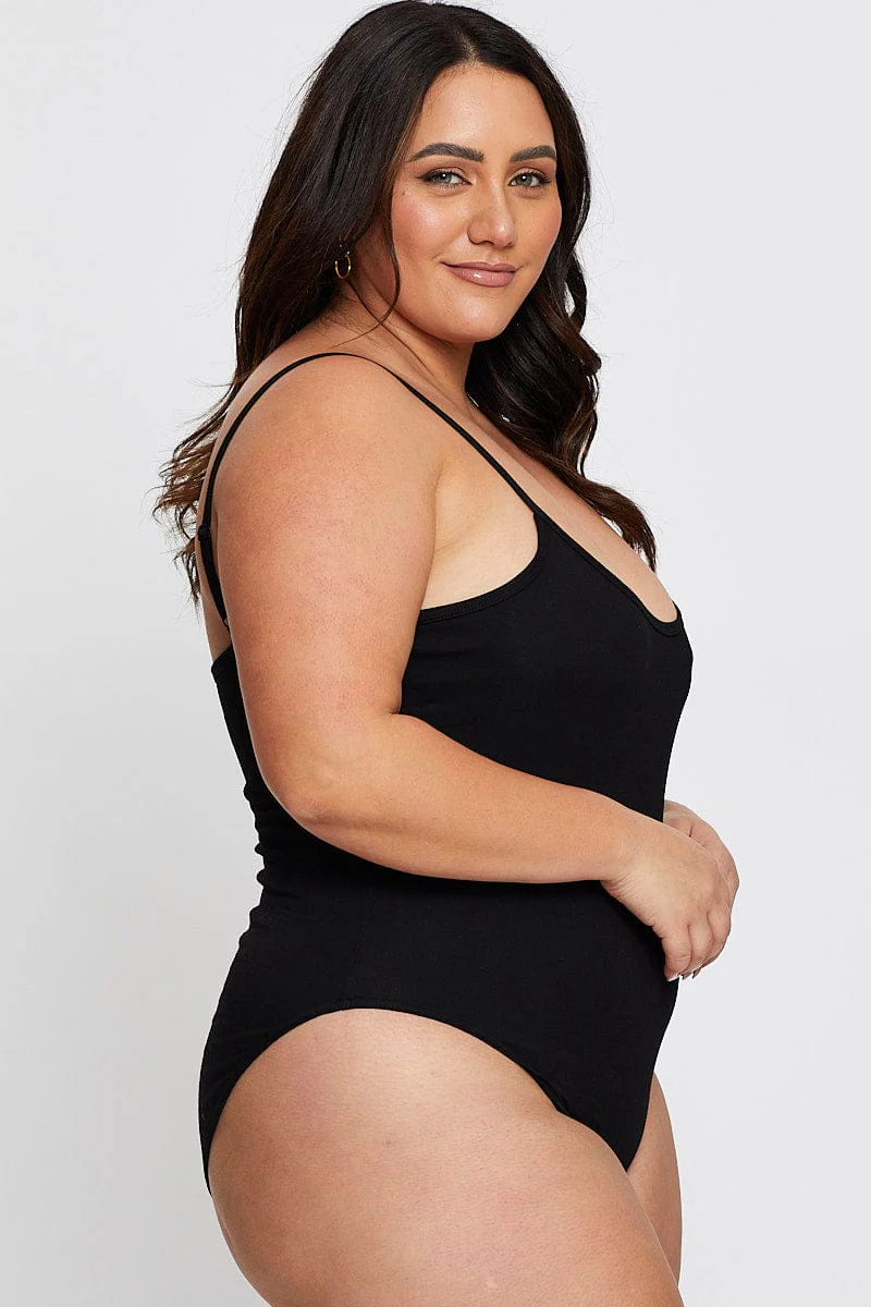 Black Cotton Bodysuit Sleeveless - Image 2