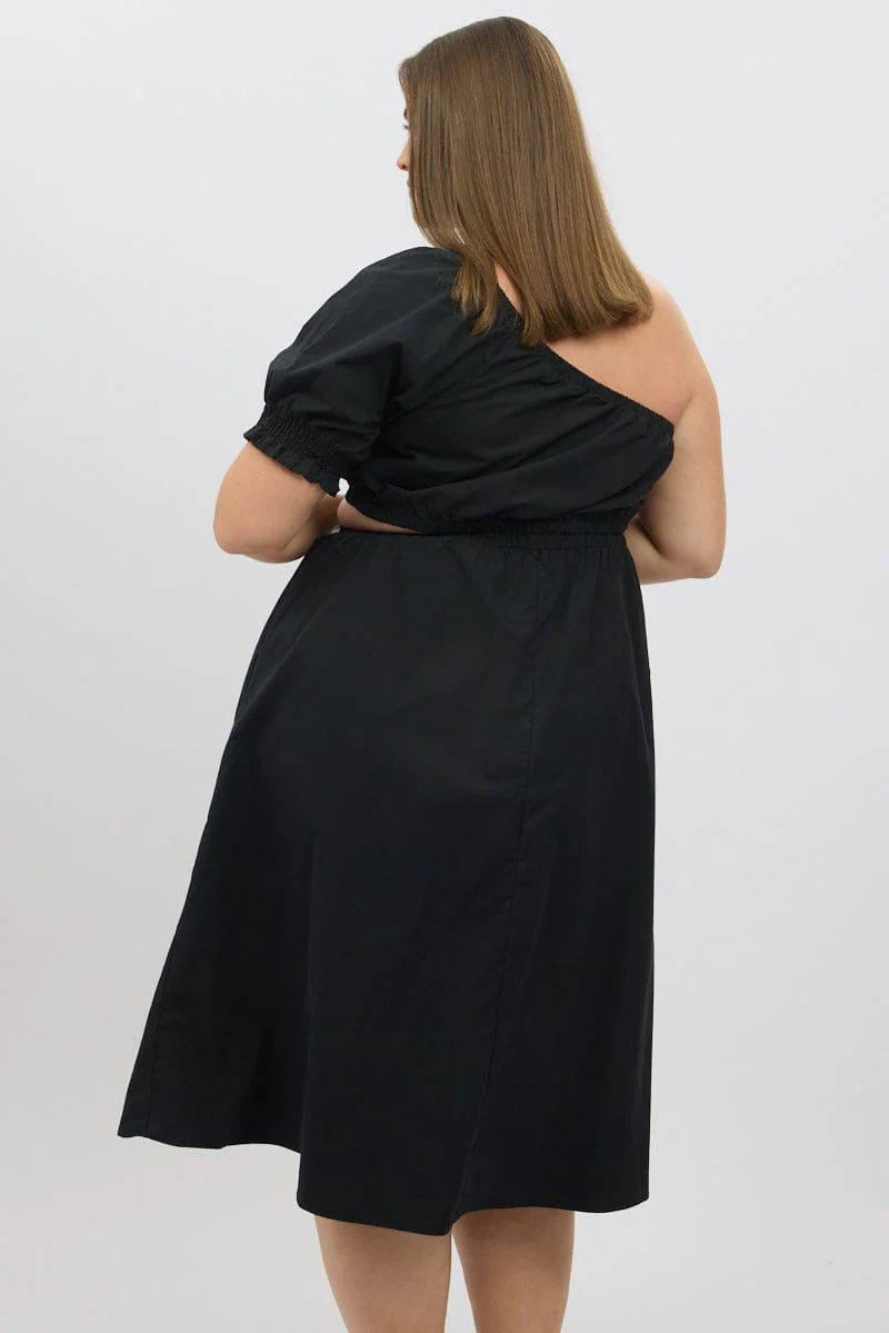 Black Cotton Poplin One Sleeve Dress - Image 5