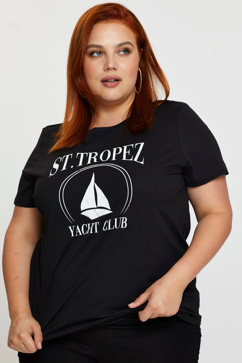 Black Cotton T-shirt Crew Neck Short Sleeve