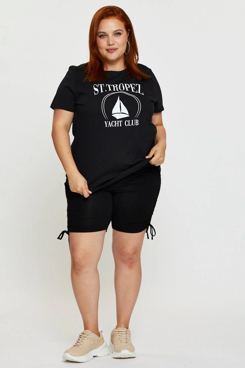 Black Cotton T-shirt Crew Neck Short Sleeve - Image 2