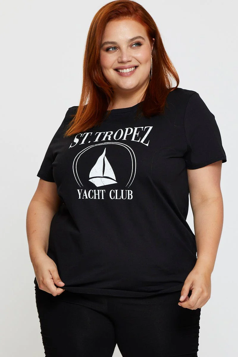 Black Cotton T-shirt Crew Neck Short Sleeve - Image 3