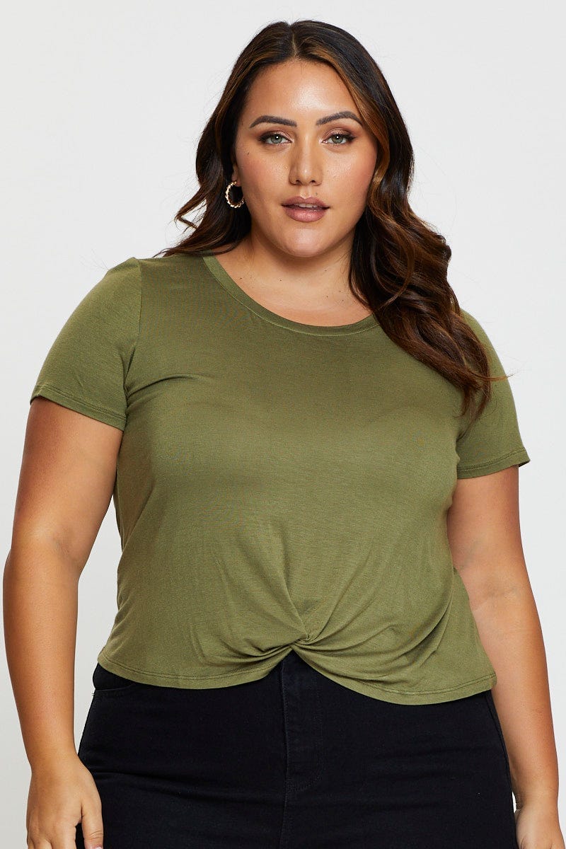 Black Cotton T-shirt Knot Front Crew Neck Short Sleeve