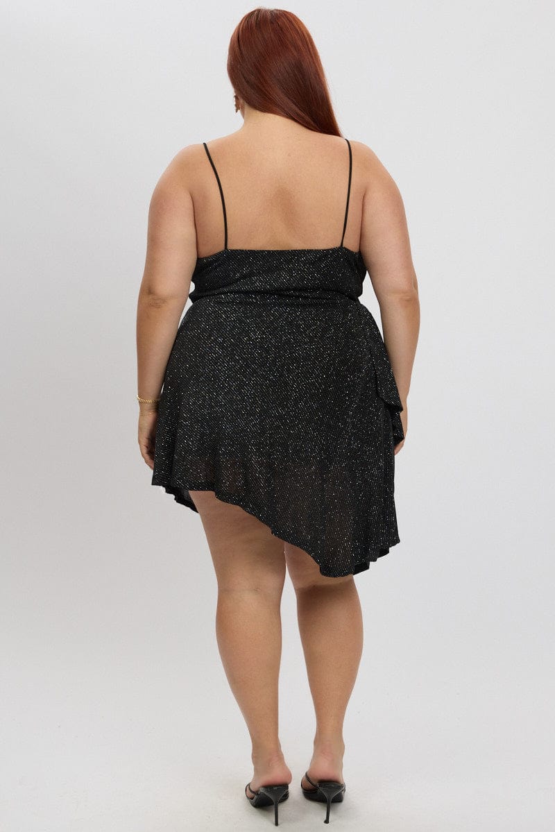 Black Cowl Neck Glitter Jersey Minidress - Image 5