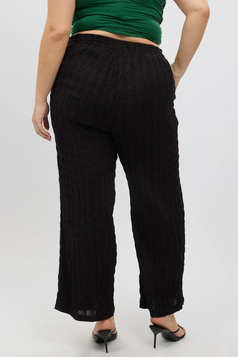 Black Crinkle Texture Wide Leg Pants - Image 5